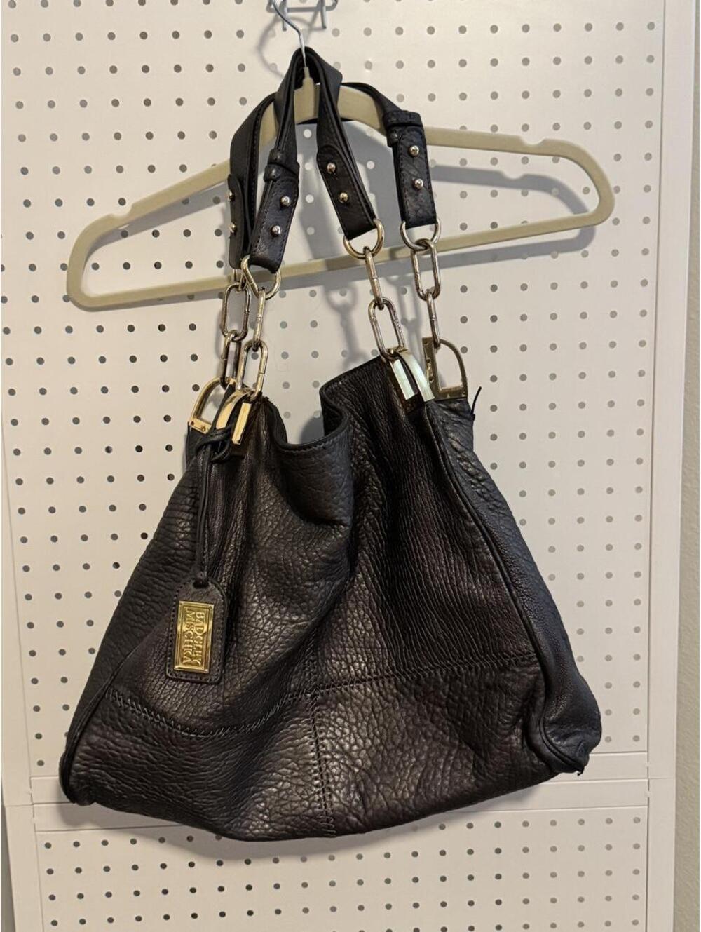 Badgley Mischka Charcoal Gray Pebbled Leather Hobo Bag